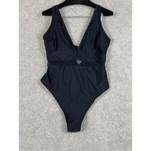 CUPSHIE Black Mesh Inset V Neck Plunge One Piece Swimsuit Plus Size 1X